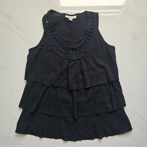 Coldwater Creek Tops - Coldwater Creek Elegant Ruffled Crocheted Black Top